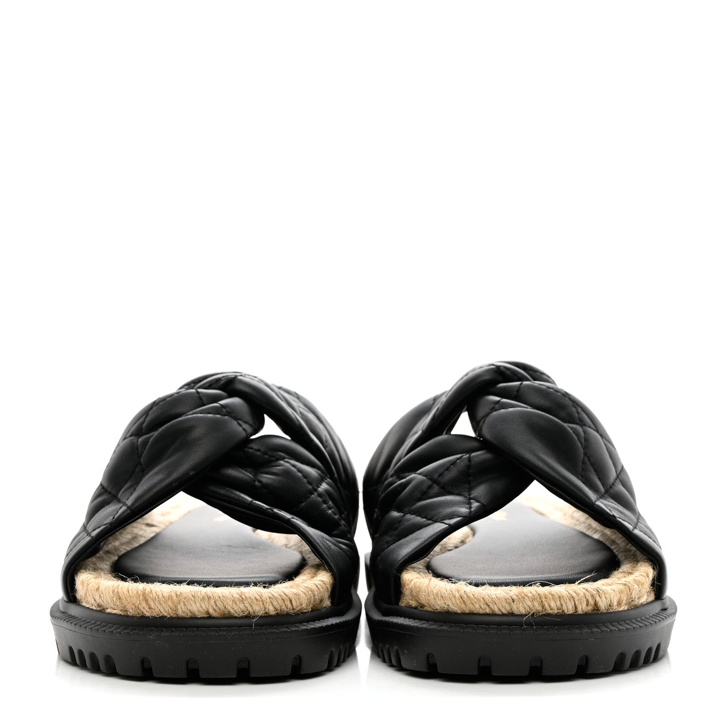 Calfskin Cannage Dtwist Espadrille Platform Sandals 38 Black