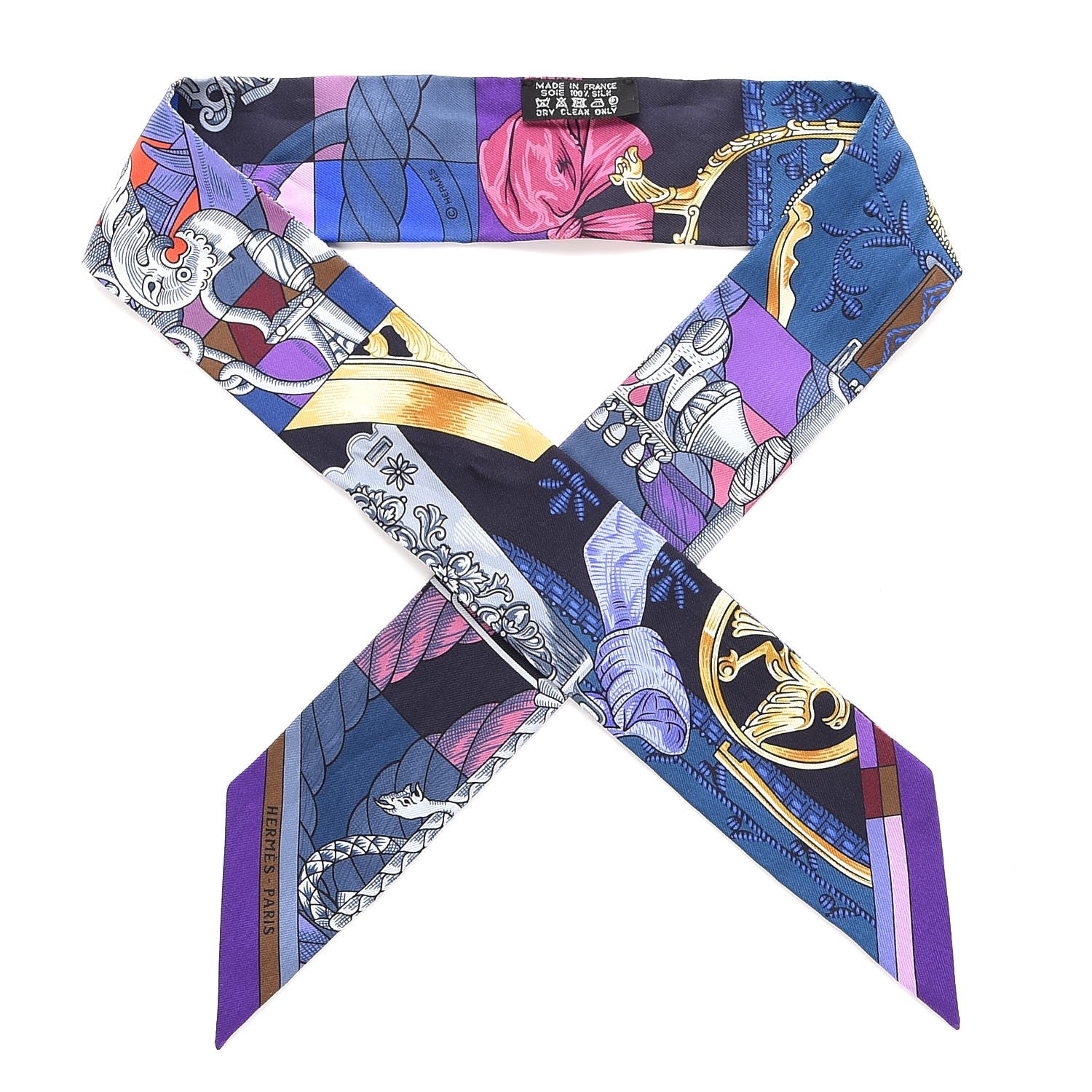 Hermes Silk Cavalleria D'Etriers Twilly Violet Bleu Rose 1 of 4