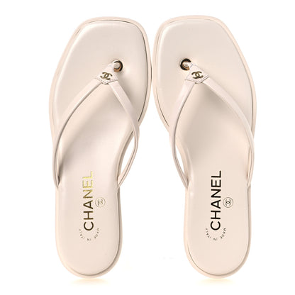 Chanel Goatskin CC Times Square Thong Sandals 37.5 White 2 of 14
