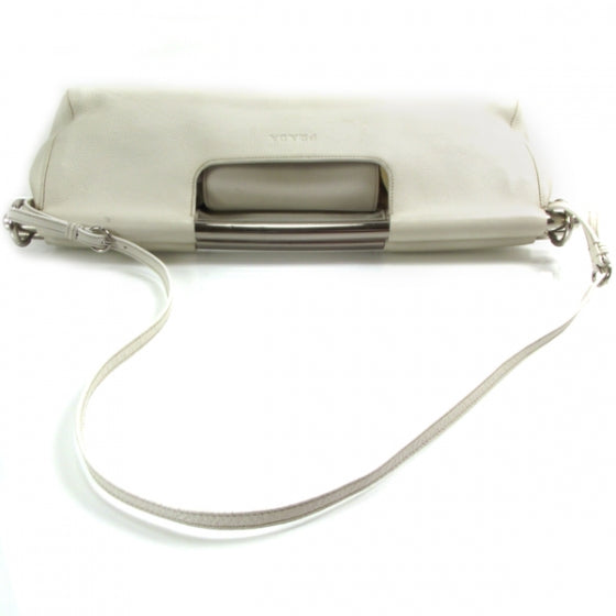 Leather Steel Handle Clutch Ivory