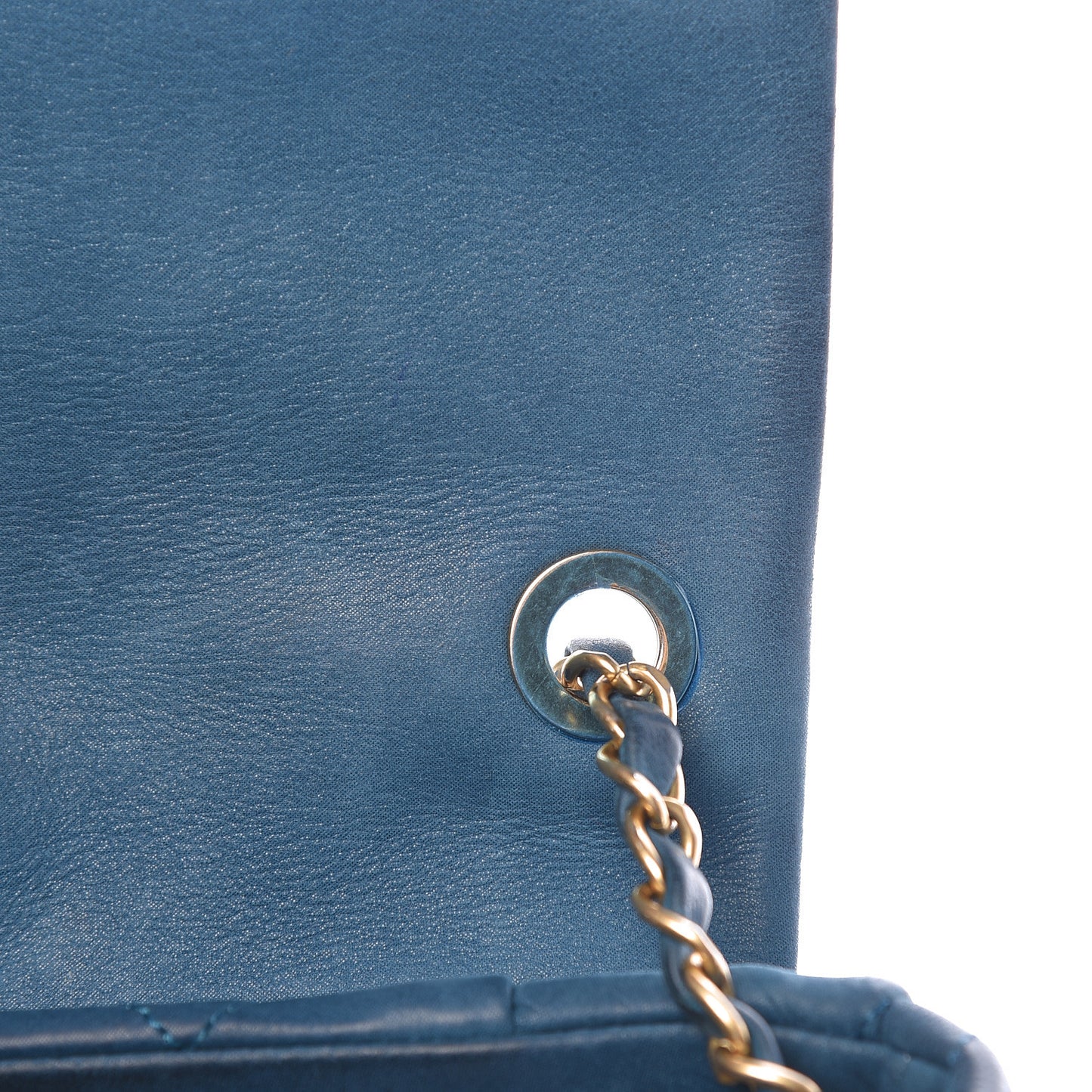 Iridescent Calfskin Large Chic Quilt Flap Dark Blue
