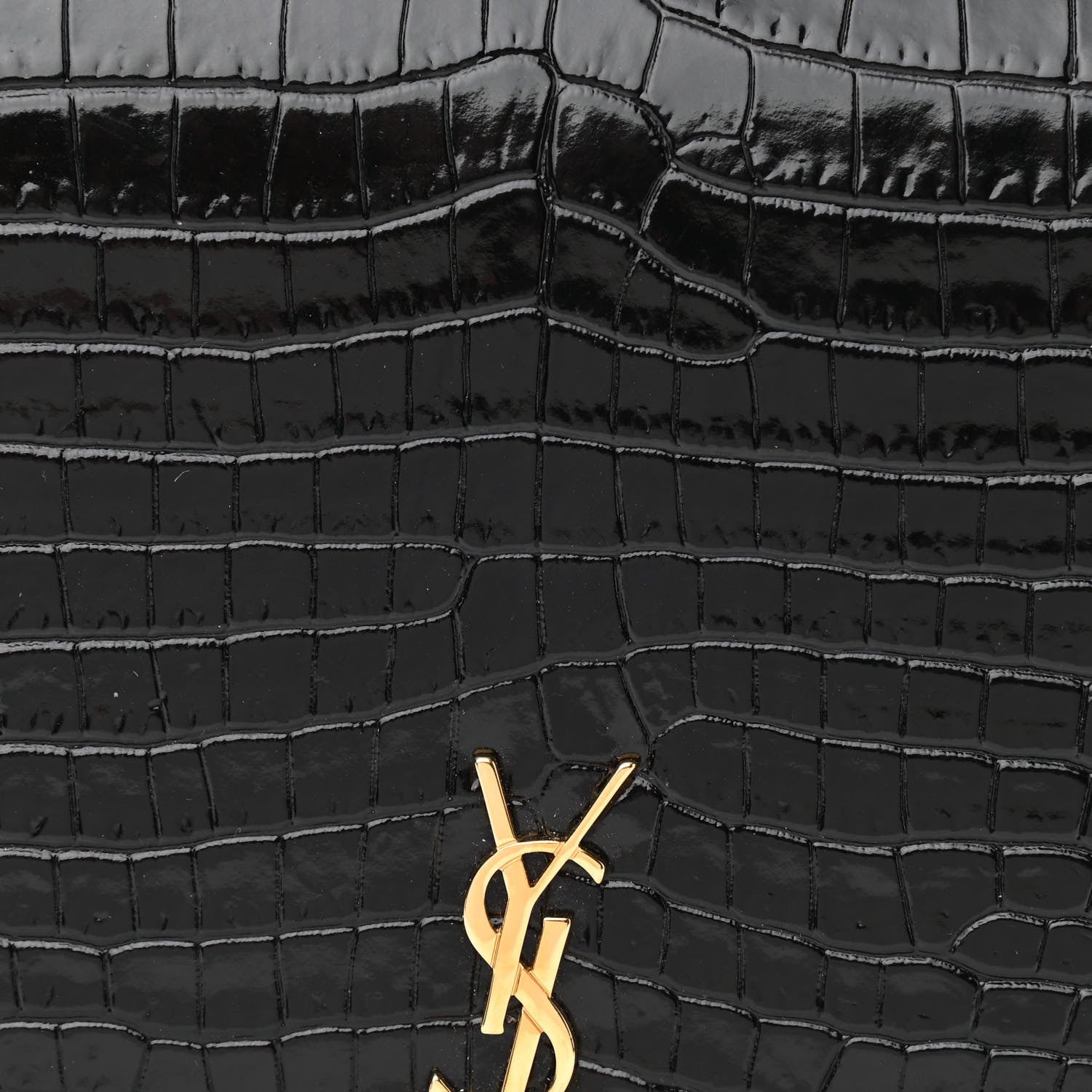 Saint Laurent Calfskin Crocodile Embossed Monogram Chain Wallet Black 7 of 9