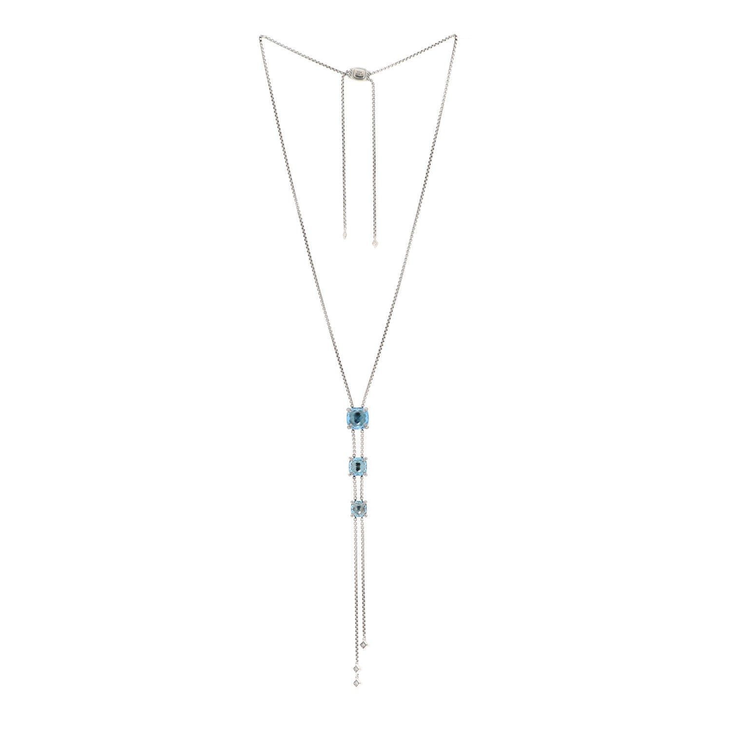 David Yurman Sterling Silver Diamond Blue Topaz Chatelaine Y Necklace 3 of 7