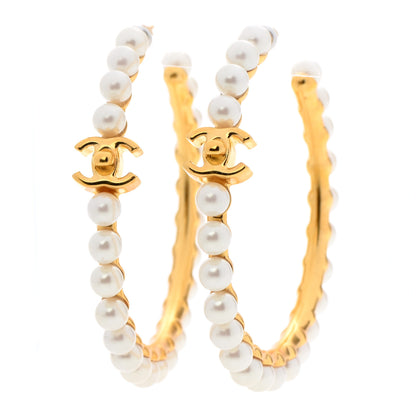 Chanel Pearl CC More Is More Hoop Earrings Gold 1 of 5