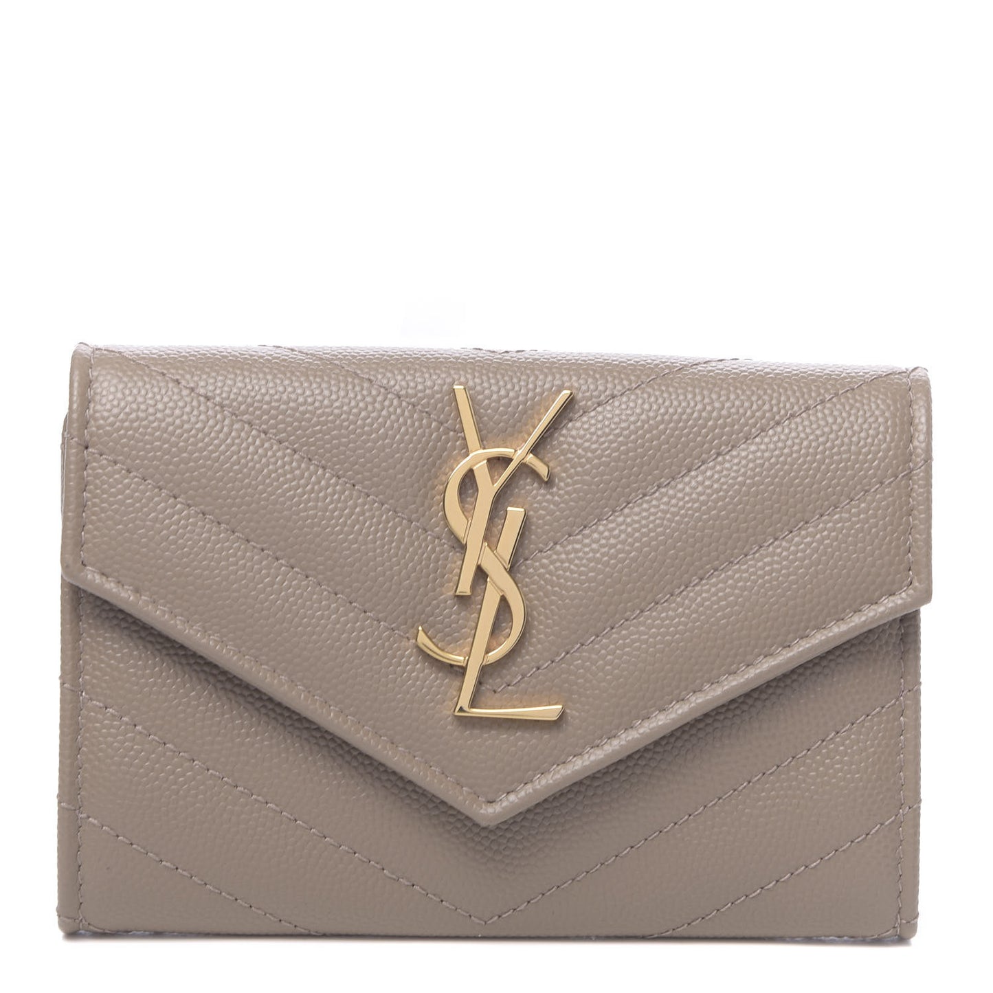 Grain De Poudre Matelasse Chevron Small Monogram Envelope Wallet Dark Beige
