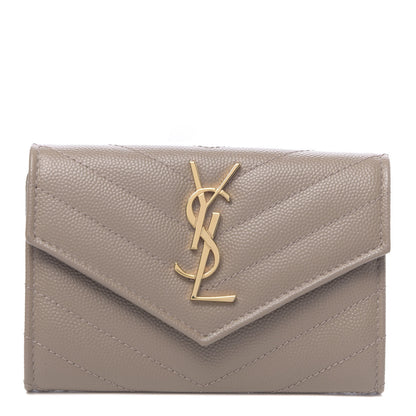 Saint Laurent Grain De Poudre Matelasse Chevron Small Monogram Envelope Wallet Dark Beige 1 of 7