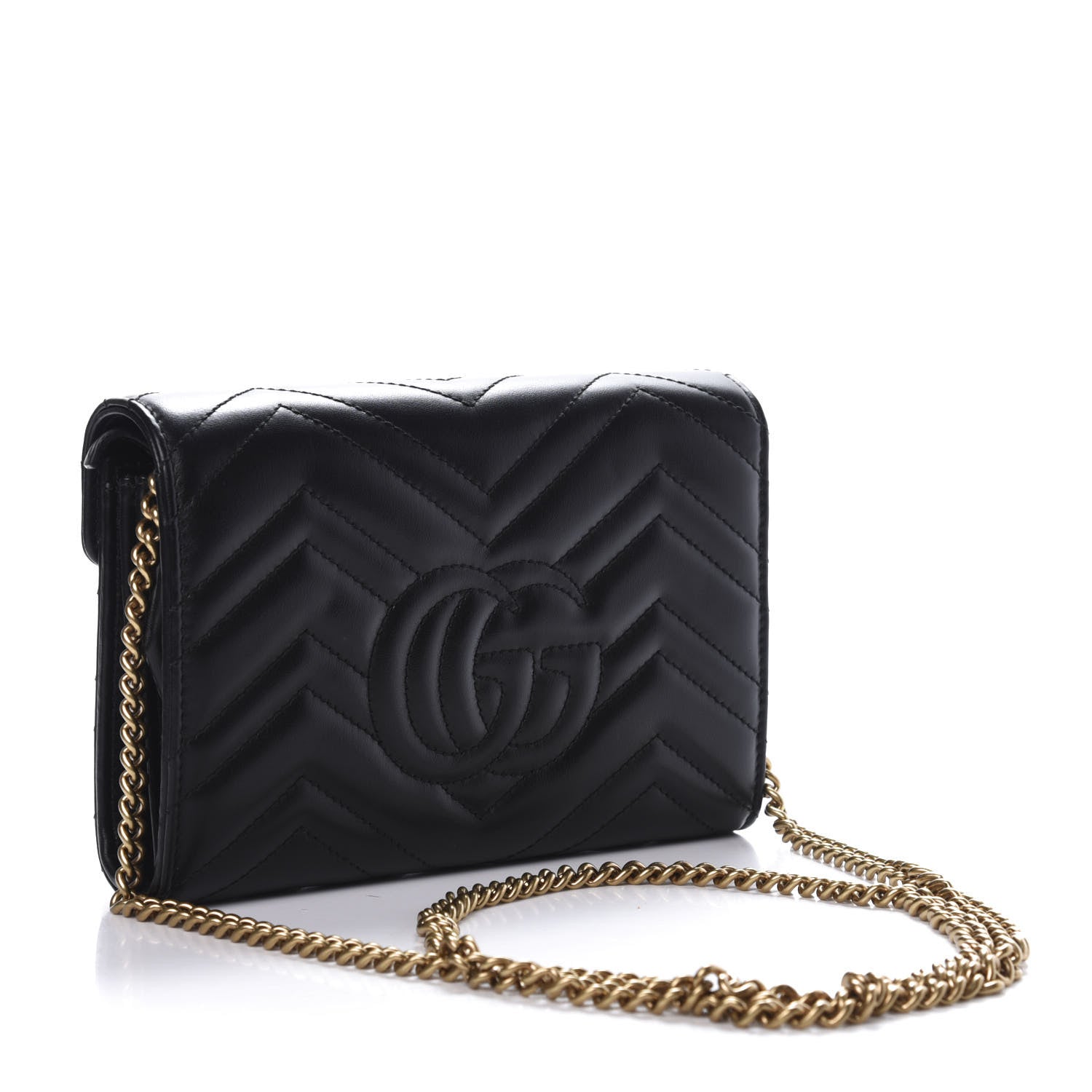 Gucci Calfskin Matelasse GG Marmont Chain Wallet Black 3 of 12