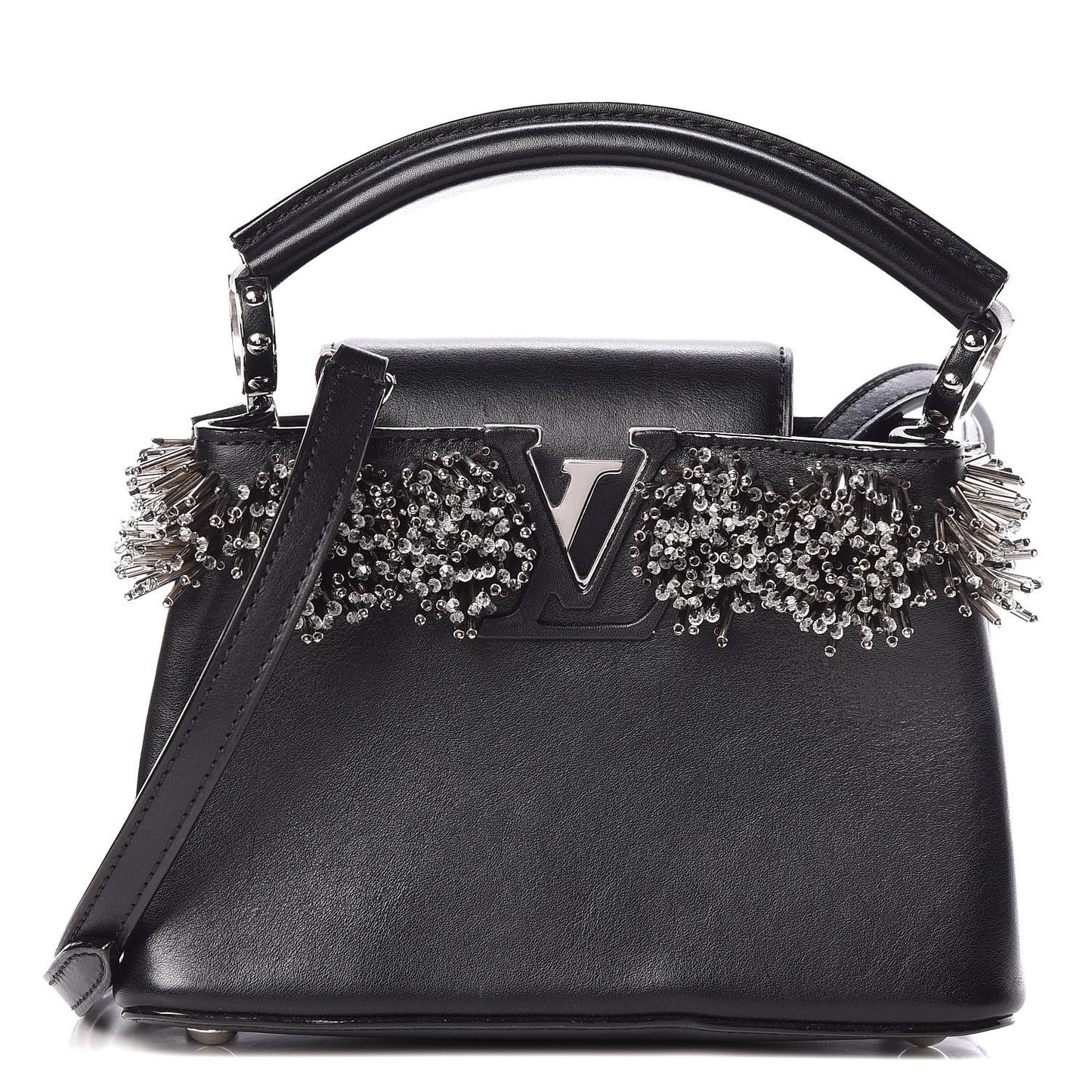 Smooth Calfskin Crystal Capucines Mini Black