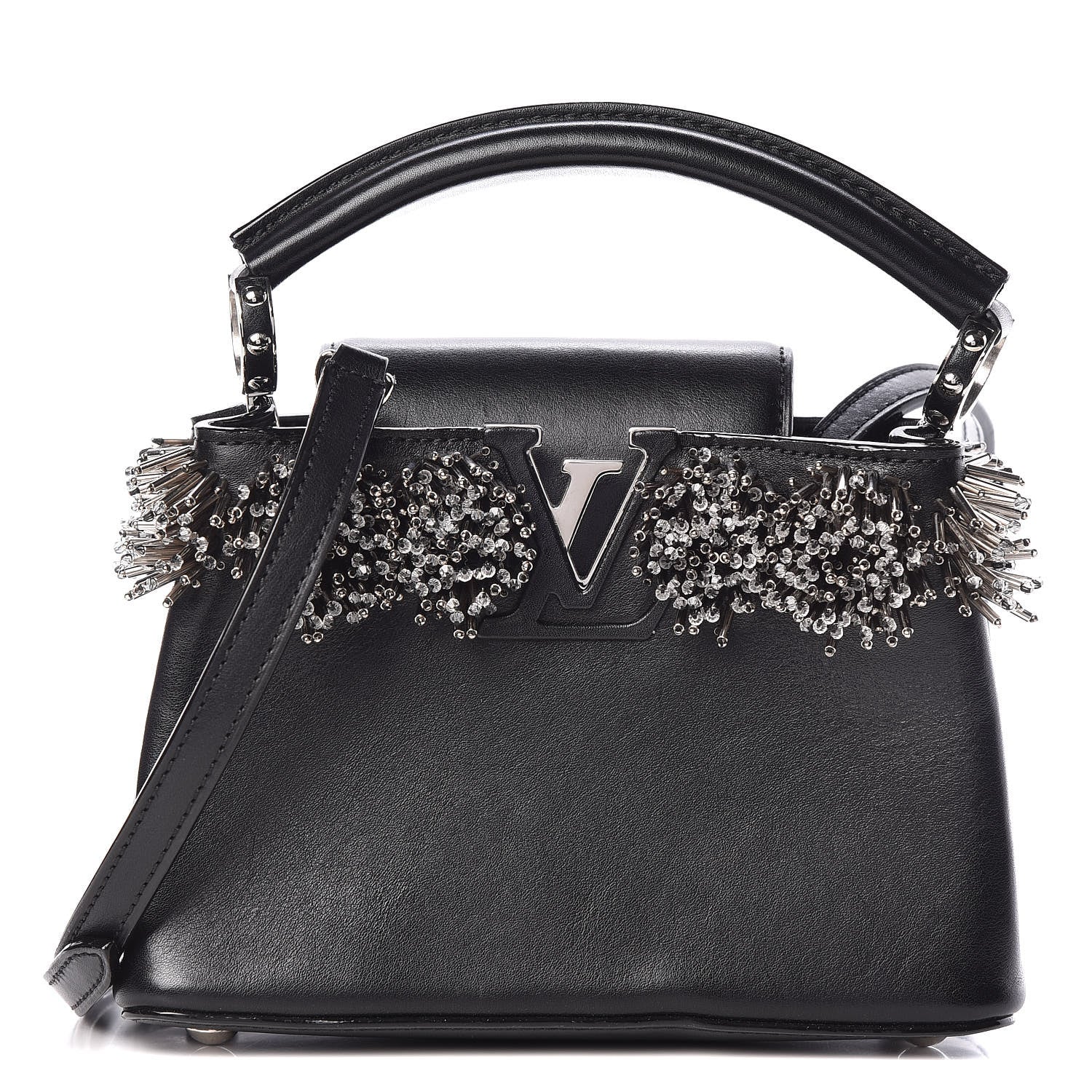 Louis Vuitton Smooth Calfskin Crystal Capucines Mini Black 1 of 8