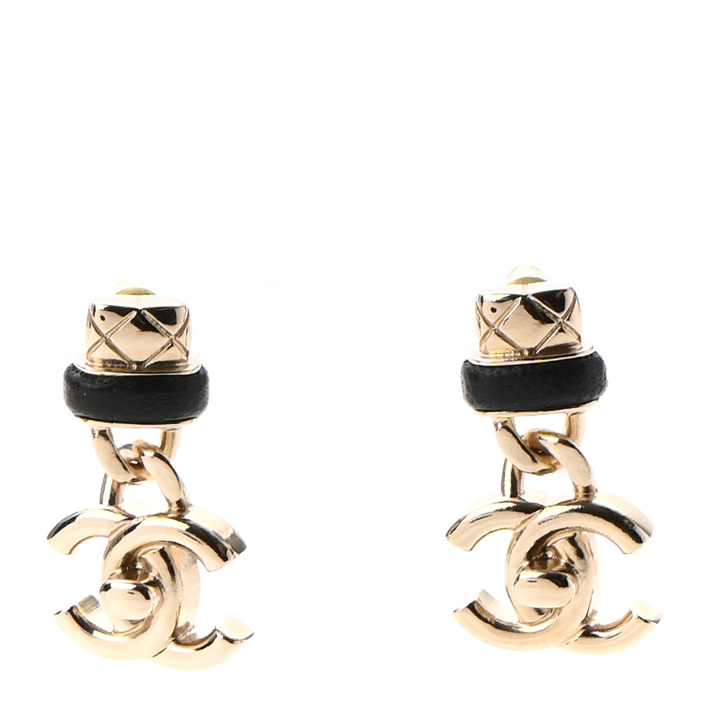 Lambskin CC Turnlock Drop Earrings Gold Black
