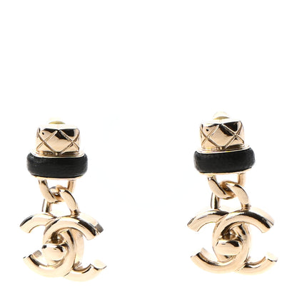 Chanel Lambskin CC Turnlock Drop Earrings Gold Black 1 of 4