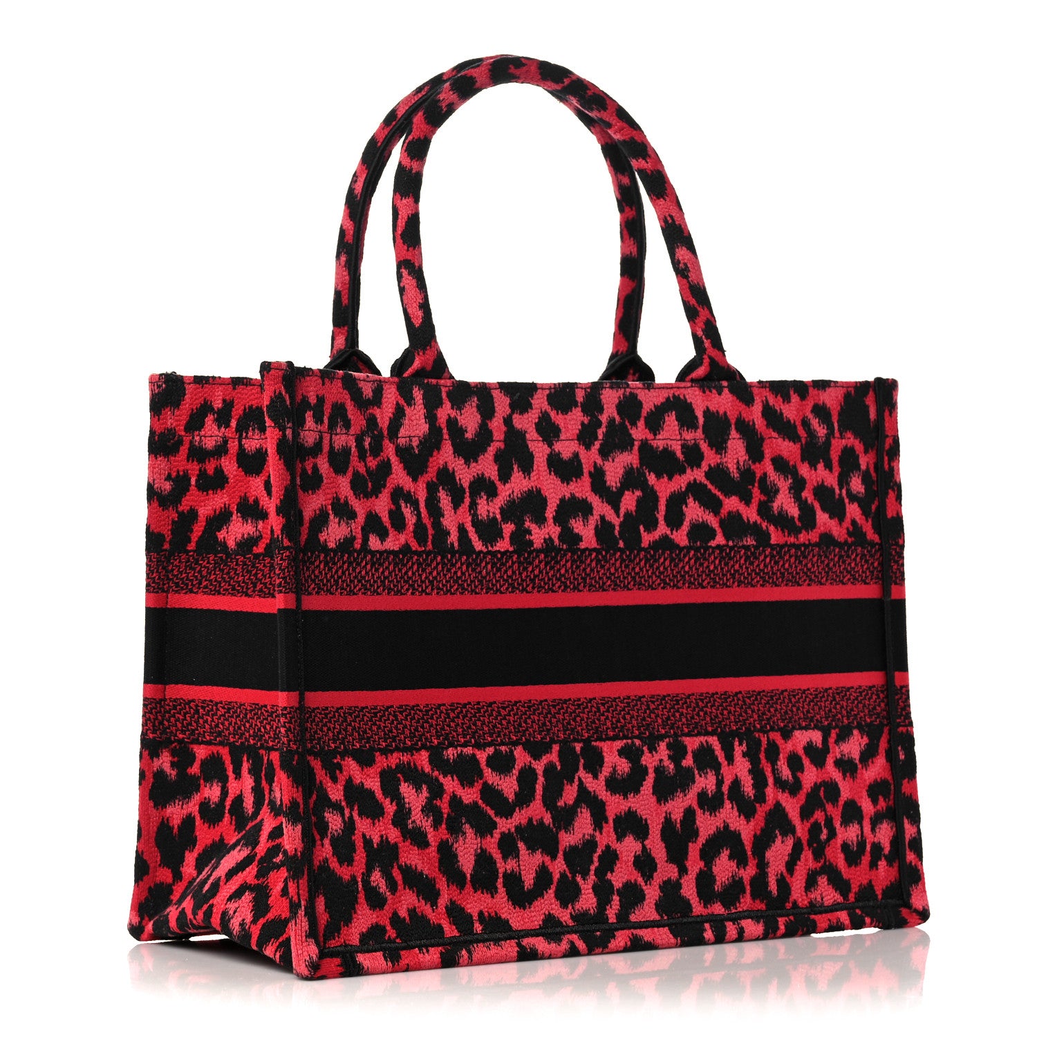 Christian Dior Canvas Mizza Embroidered Medium Leopard Book Tote Fuchsia Multicolor 3 of 10