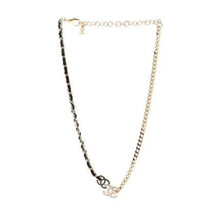 Chanel Metal Calfskin Crystal Double CC Short Necklace Black Gold 3 of 6