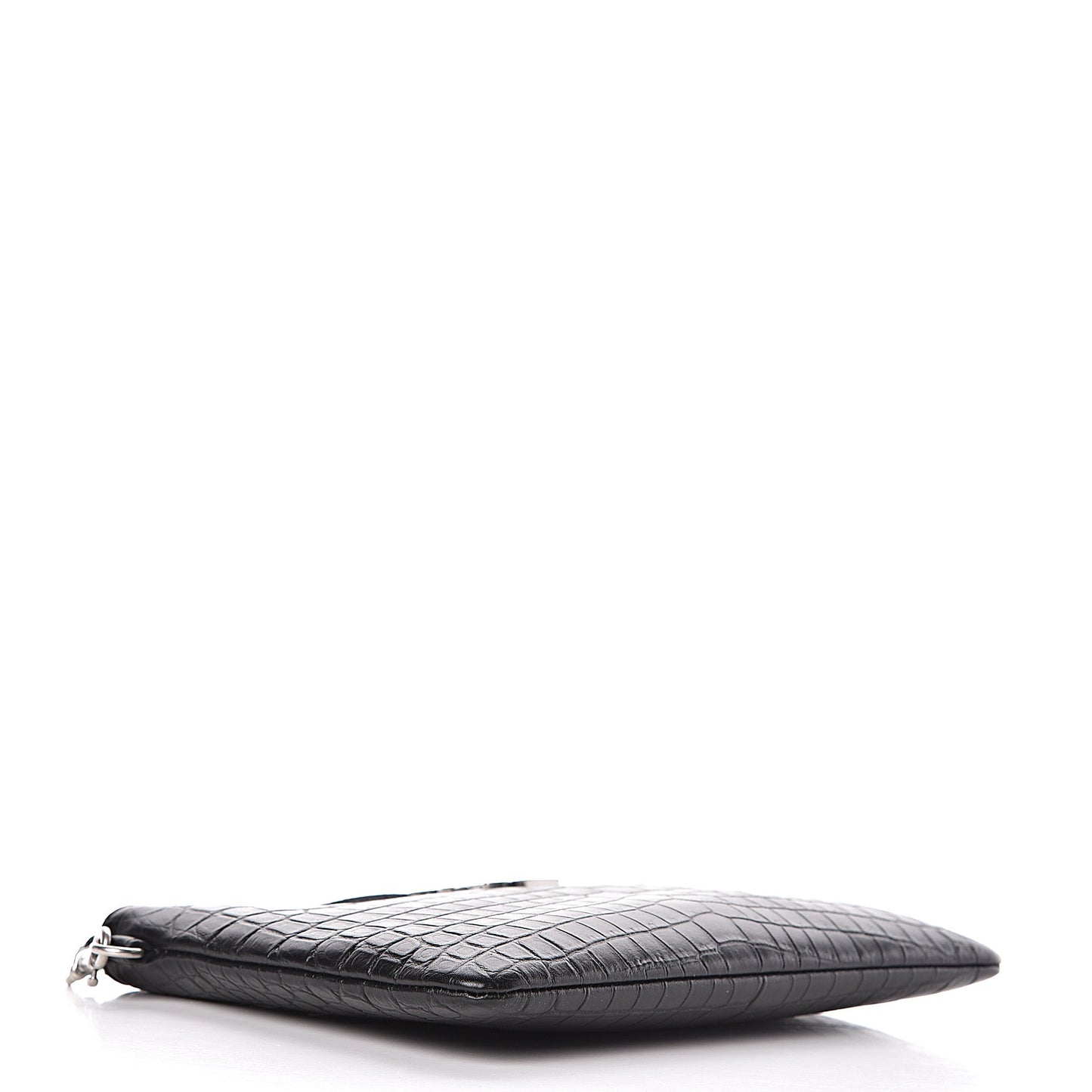 Calfskin Crocodile Embossed Monogram Zip Pouch Black