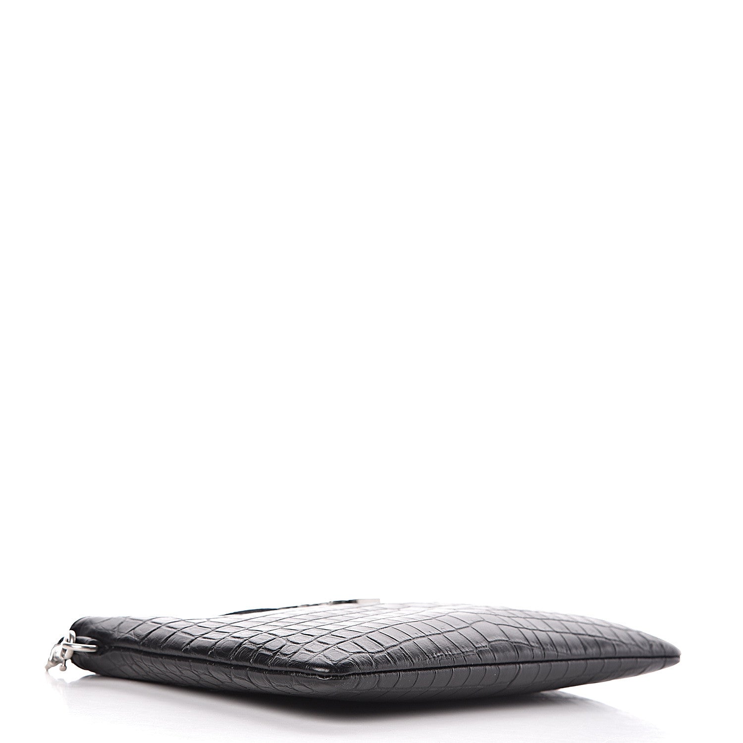 Saint Laurent Calfskin Crocodile Embossed Monogram Zip Pouch Black 4 of 7