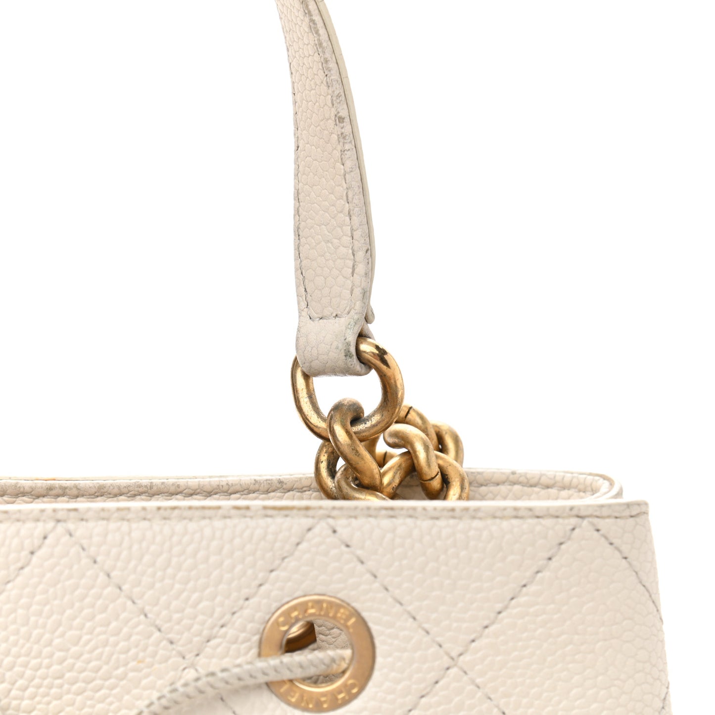 Caviar Diamond Stitched CC Bucket Drawstring Bag White