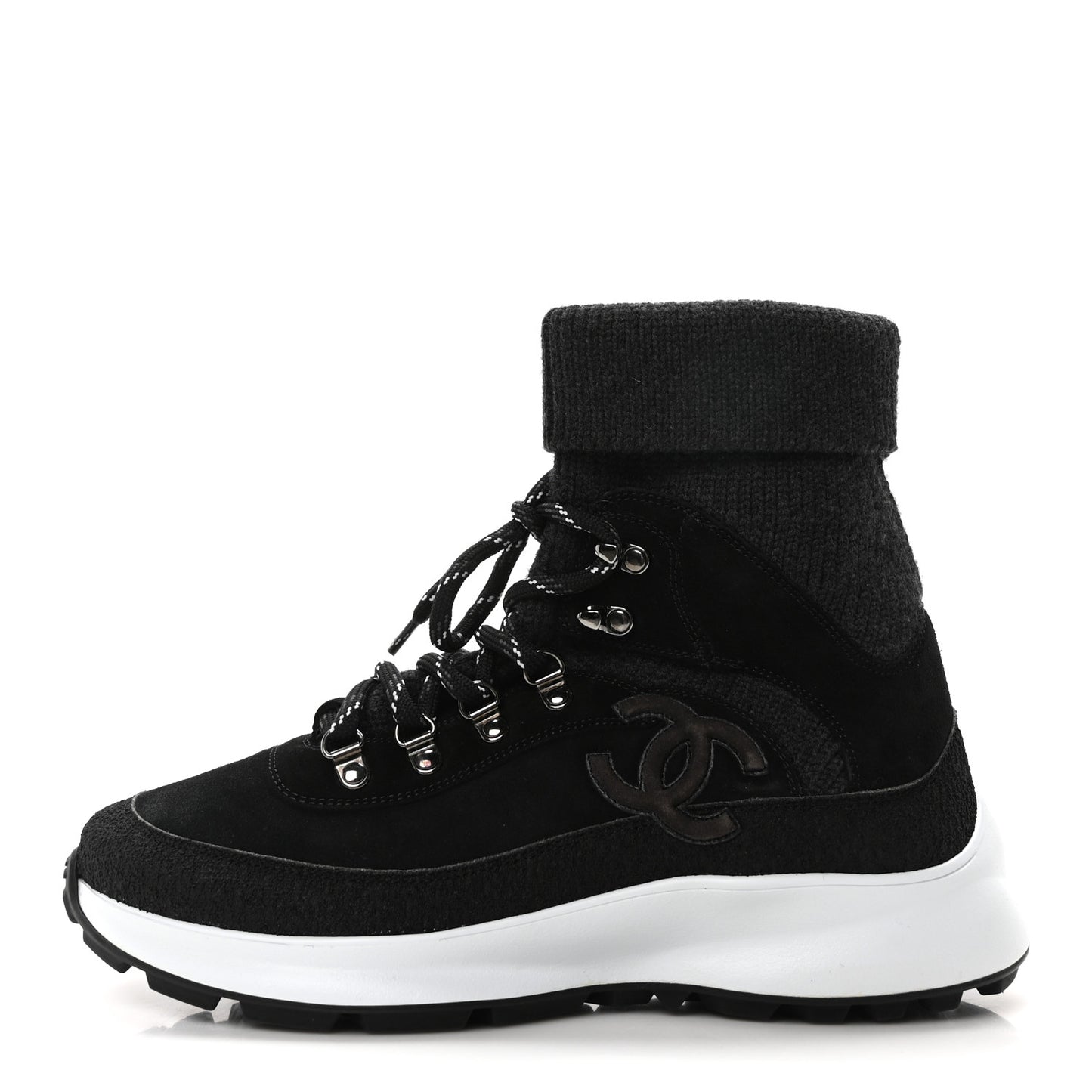 Suede Calfskin Knit CC Sneakers 40 Black Dark Gray