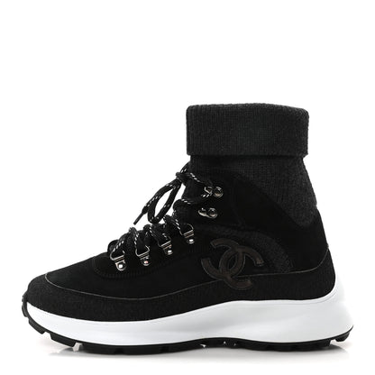 Chanel Suede Calfskin Knit CC Sneakers 40 Black Dark Gray 1 of 9