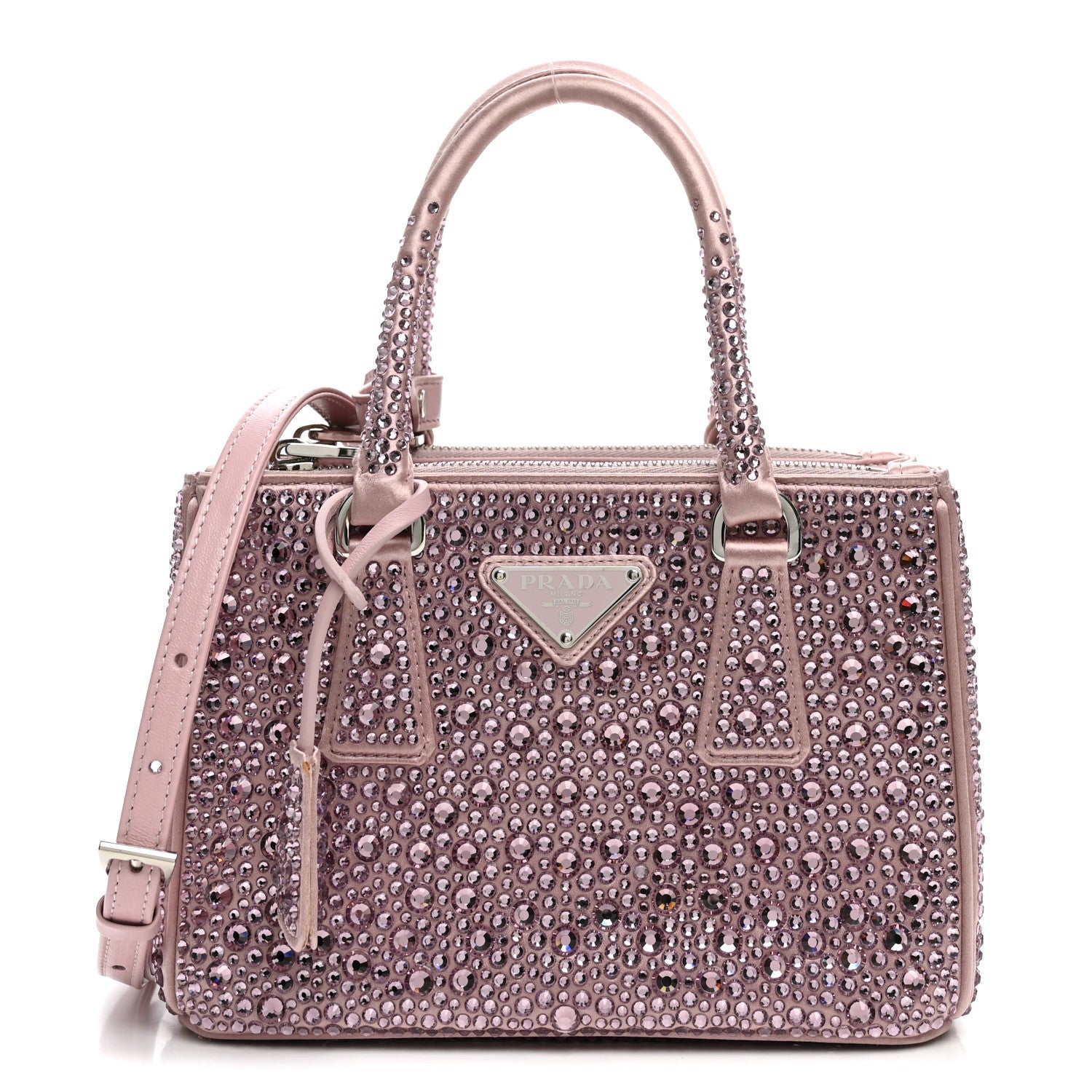 Prada Satin Crystal Mini Galleria Double Zip Tote Alabastro 1 of 11