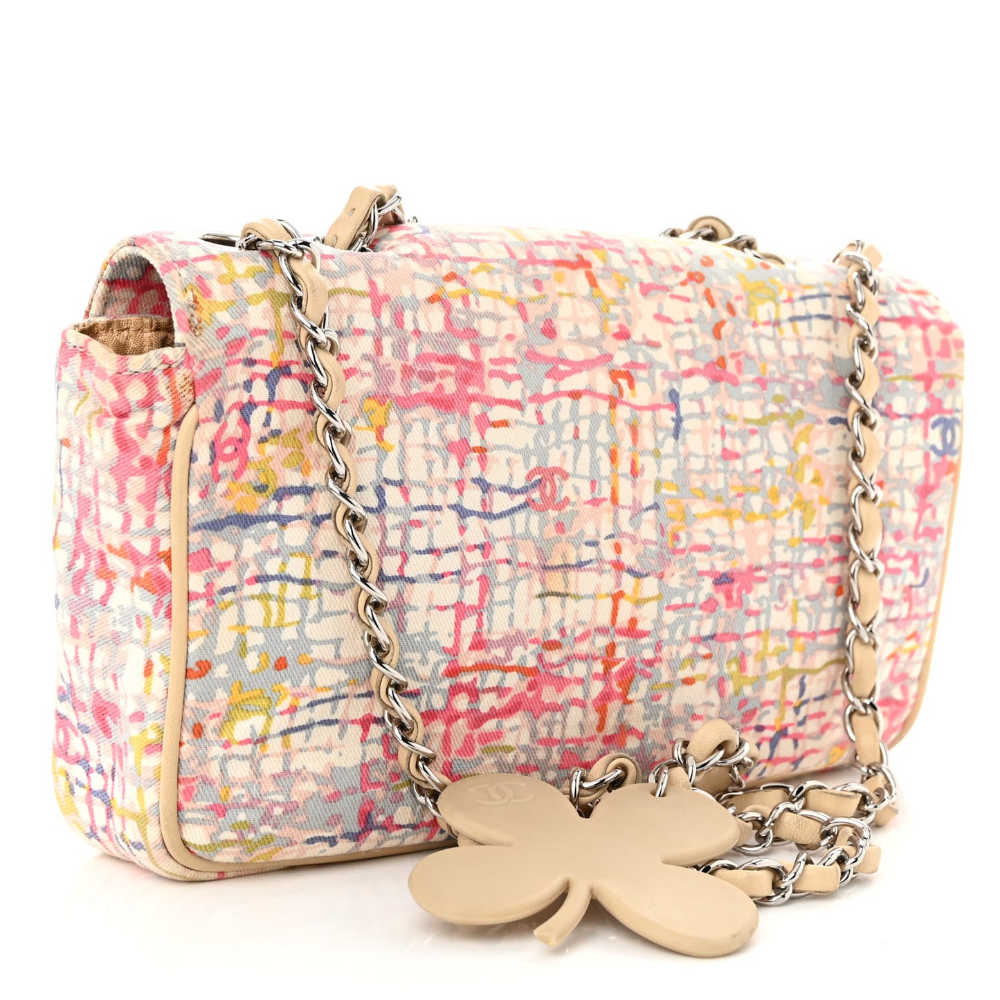 Canvas Watercolor Tweed Print Clover Small Flap Multicolor