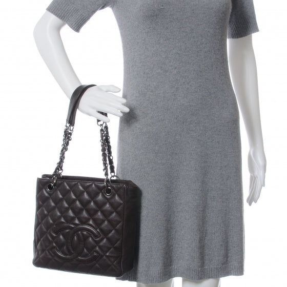 Chanel Calfskin Petit Shopping Tote PST Dark Brown 2 of 9