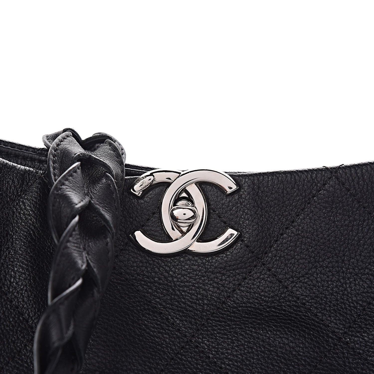 Chanel Grained Calfskin Stitched Medium Braided With Style Hobo Black 10 of 10