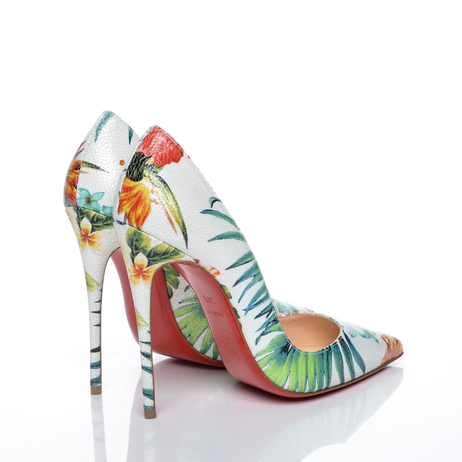 Christian Louboutin Crackled Calfskin Hawaiian Print So Kate 120 Pumps 36.5 White 4 of 10