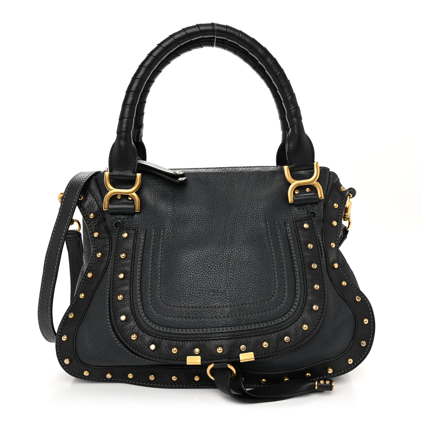 Calfskin Studded Medium Marcie Satchel Black