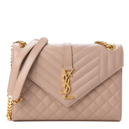 Saint Laurent Grain De Poudre Textured Mixed Matelasse Medium Triquilt Monogram Satchel Dark Beige 1 of 10