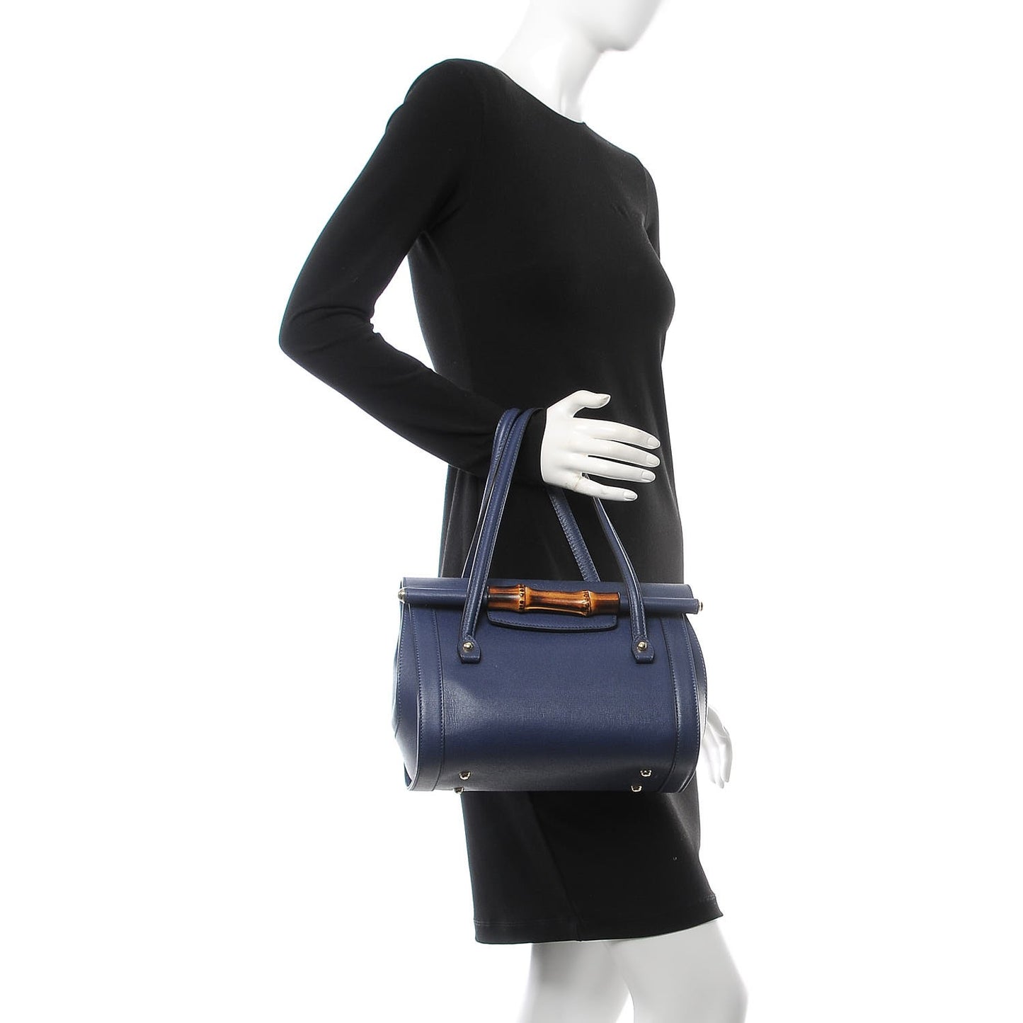 Calfskin Bamboo Bullet Top Handle Bag Uniform Blue