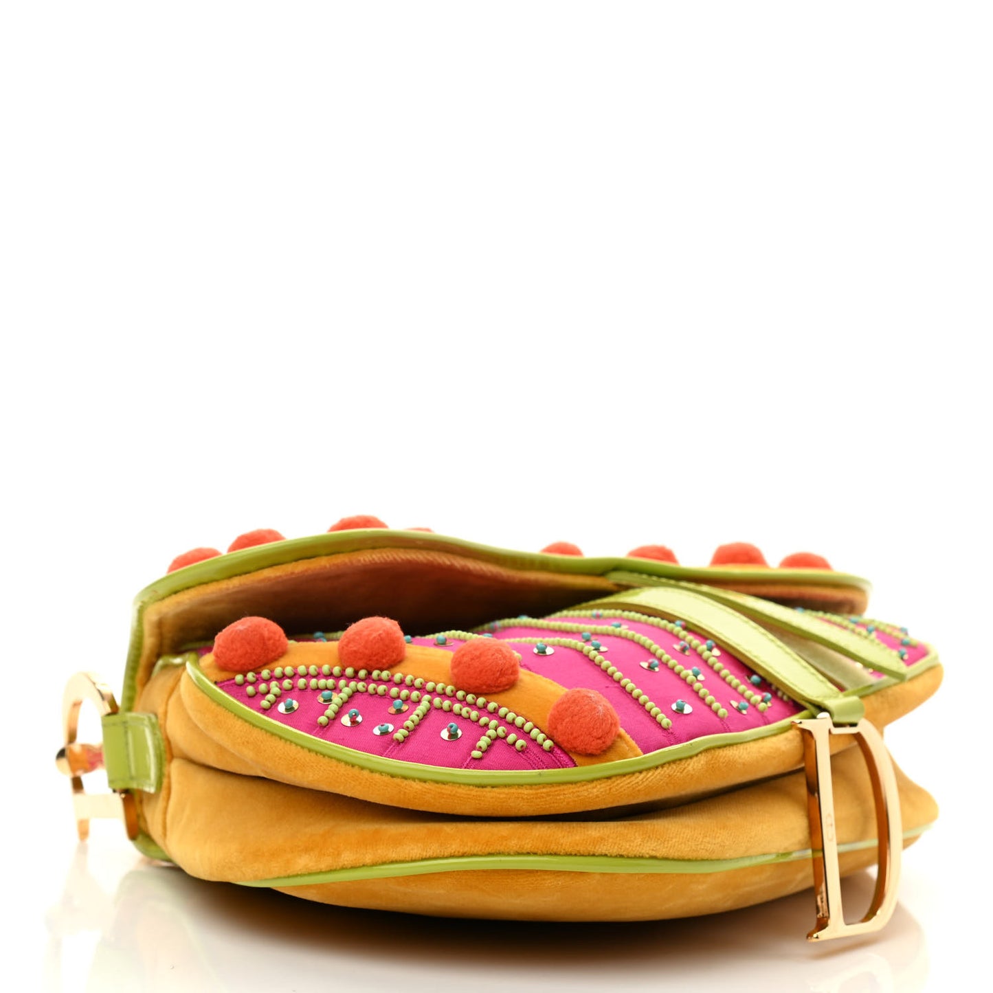 Velvet Nylon Pom Pom Saddle Bag Multicolor