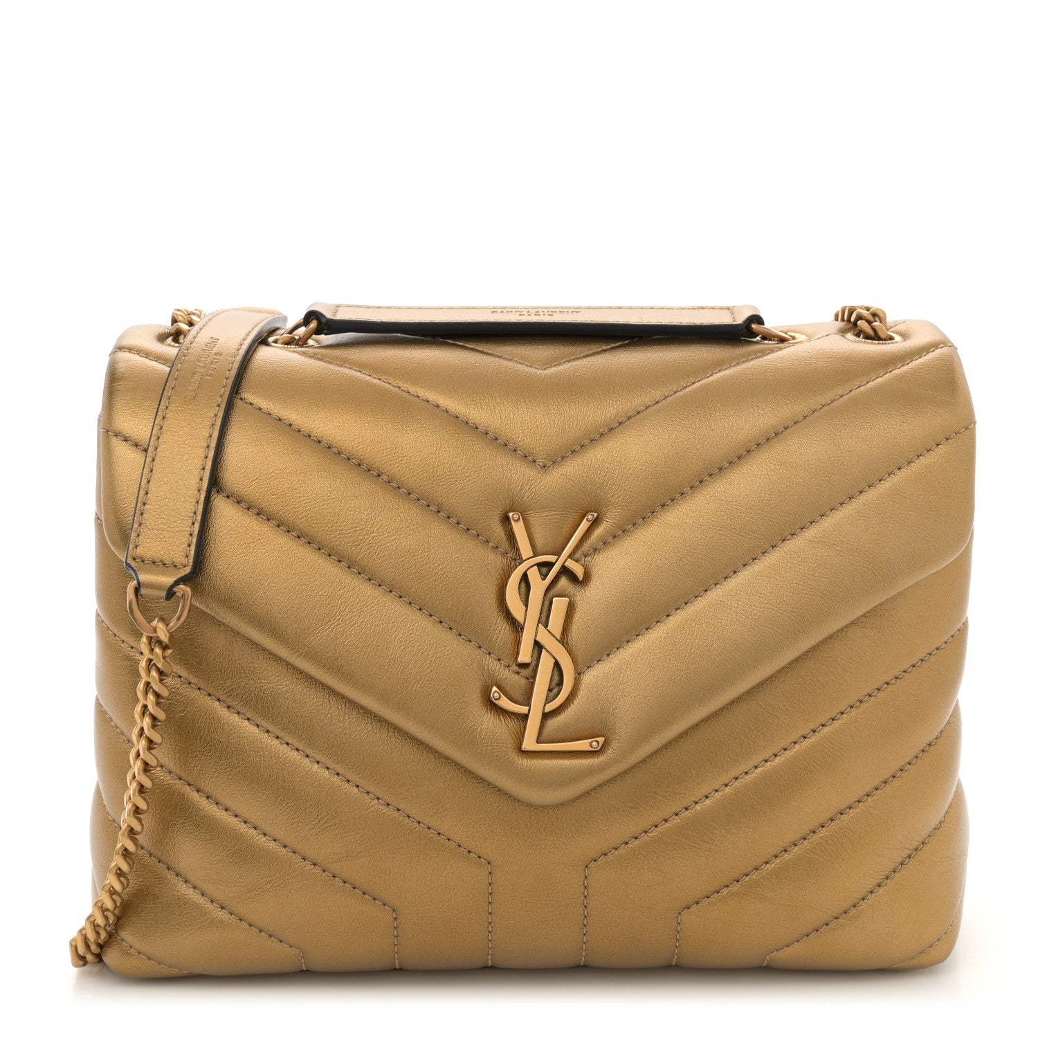 Saint Laurent Metallic Calfskin Y Quilted Small Loulou Monogram Chain Satchel Brome 1 of 11