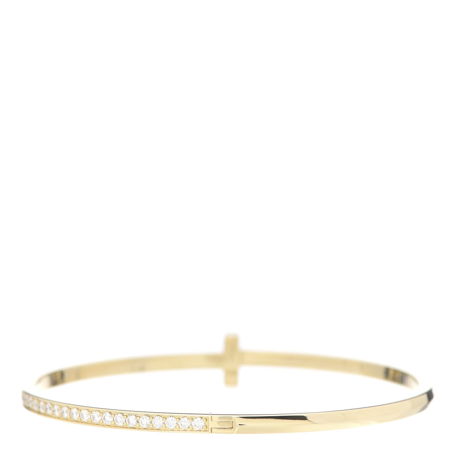 Tiffany 18K Yellow Gold Diamond Narrow T1 Hinged Bangle Bracelet 3 of 6