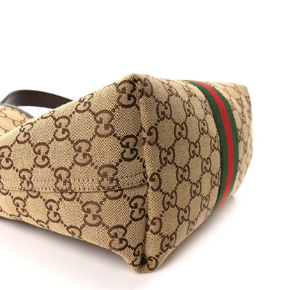 Gucci Monogram Web Small Giglio Tote Beige Dark Brown 9 of 11