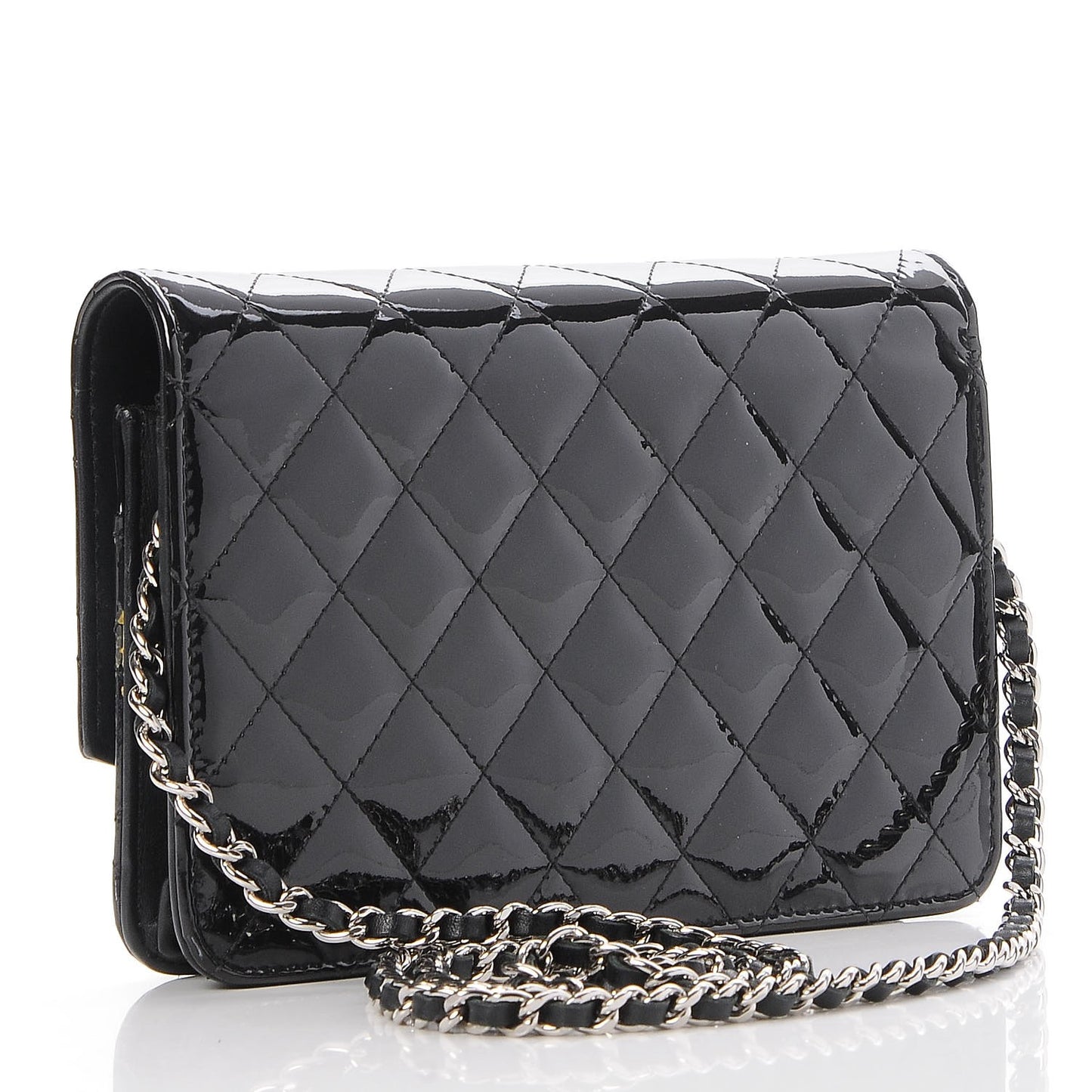 Patent Quilted Brilliant Wallet On Chain WOC Black