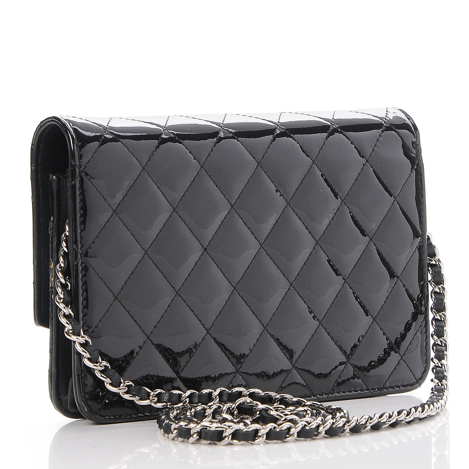 Chanel Patent Quilted Brilliant Wallet On Chain WOC Black 3 of 9