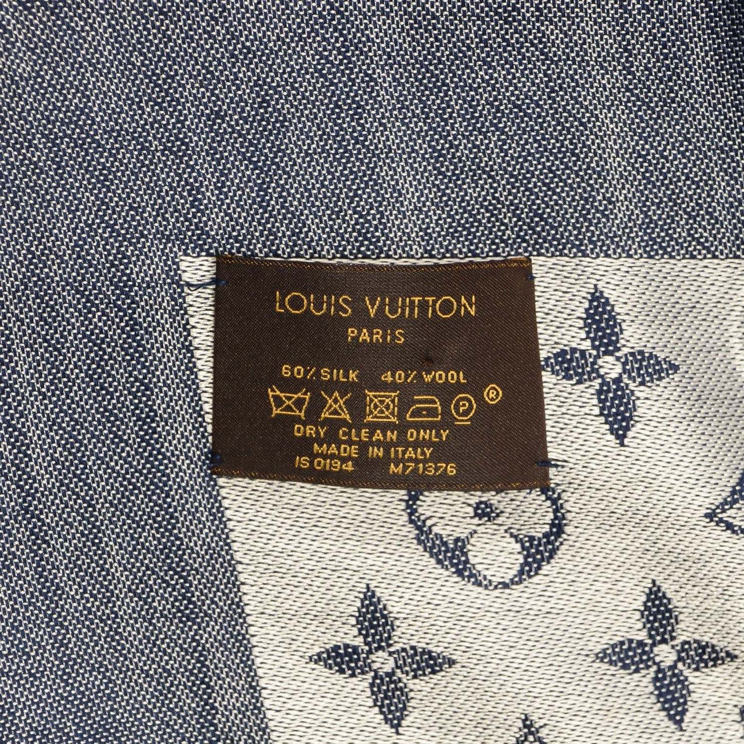 Louis Vuitton Silk Wool Monogram Denim Shawl Blue 5 of 5