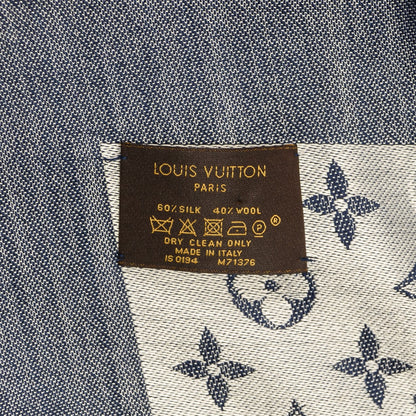 Louis Vuitton Silk Wool Monogram Denim Shawl Blue 5 of 5