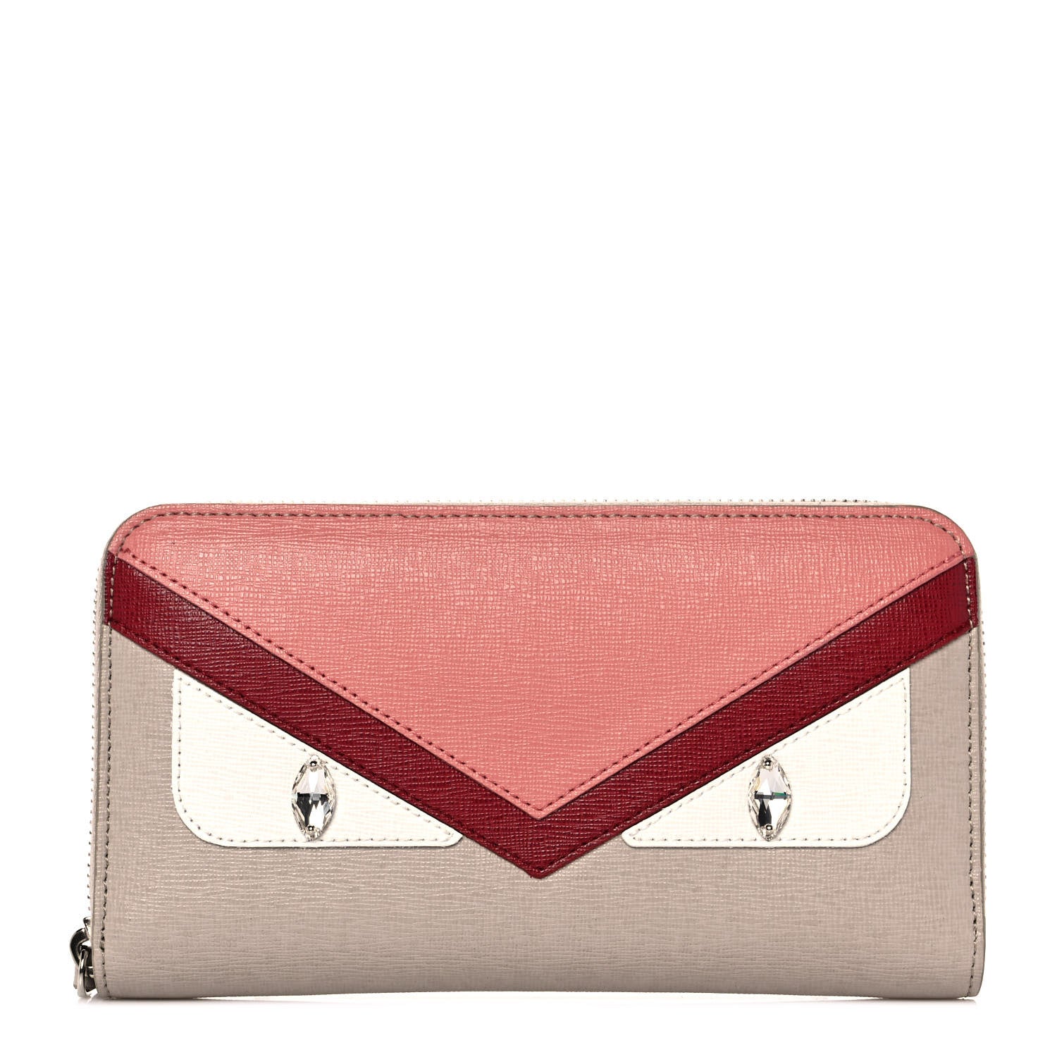Fendi Vitello Elite Crystal Eye Monster Zip Around Wallet Grigio Polvere Ribes Multicolor 1 of 9