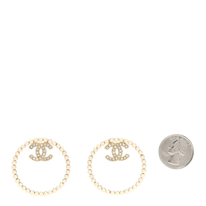 Chanel Crystal Pearl CC Door Knocker Hoop Earrings Gold Pearly White 2 of 4