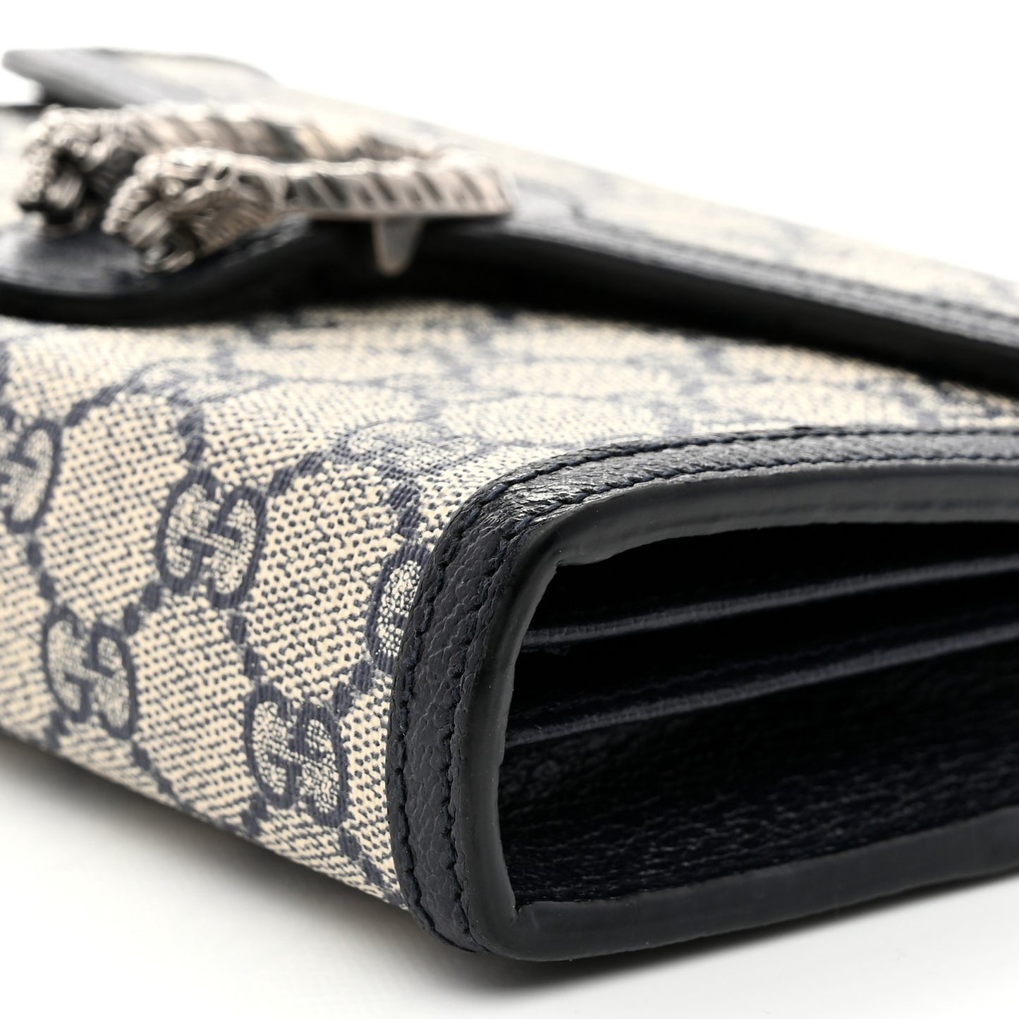 GG Supreme Monogram Textured Dollar Calfskin Mini Dionysus Chain Wallet Beige Blue