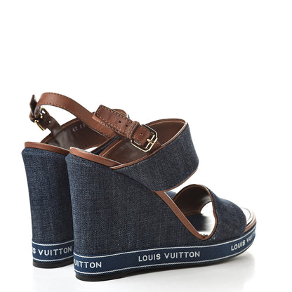 Louis Vuitton Denim Croisiere Wedge Sandals 41 Marine 4 of 10