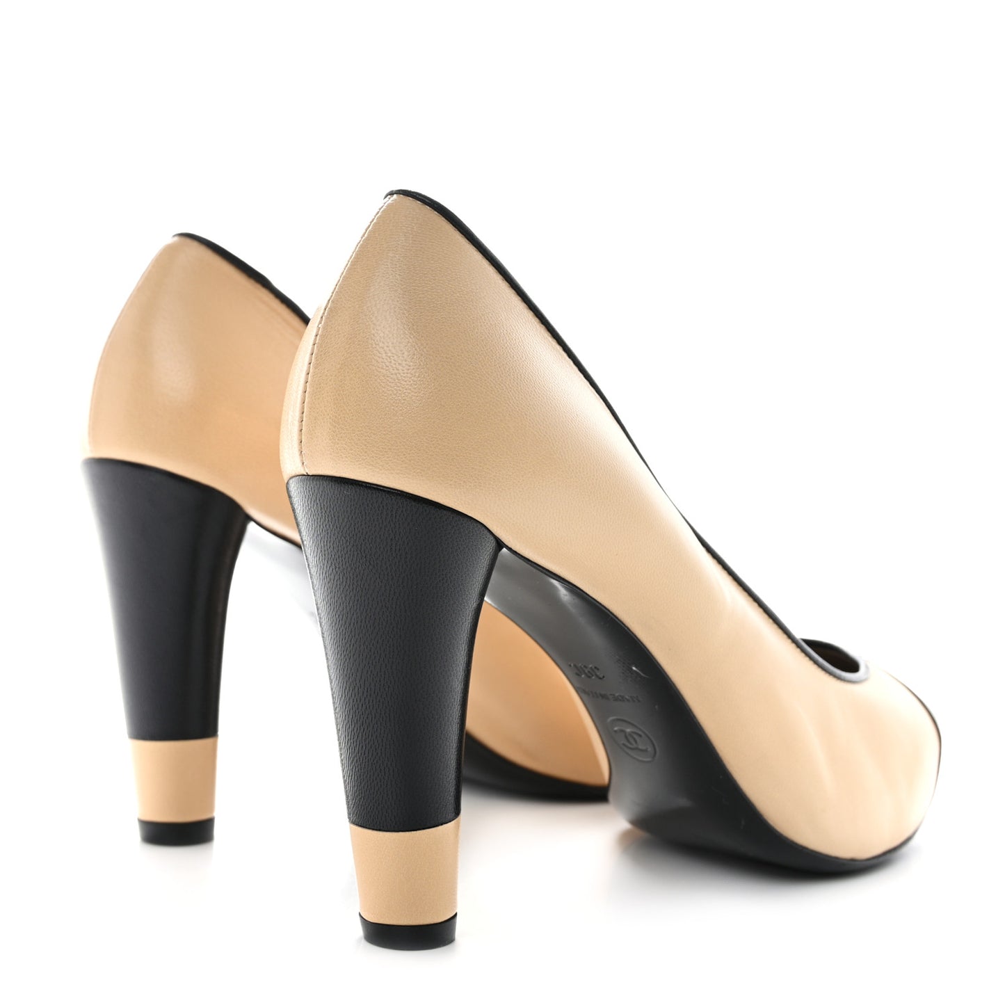 Lambskin Cap Toe Pumps 39 Beige Black