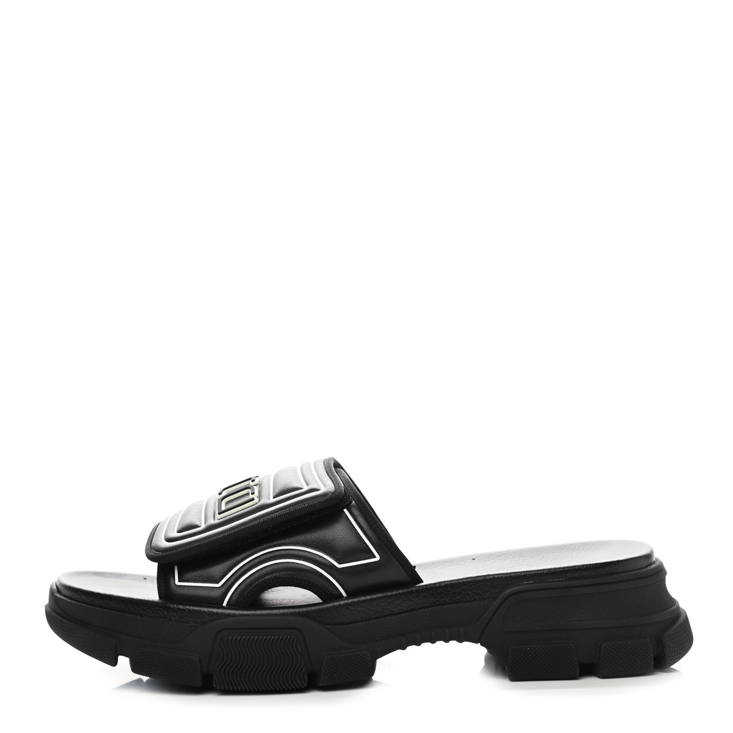 Nappa Grosgrain Logo Mens Velcro Chunky Slide Sandals 10 Black