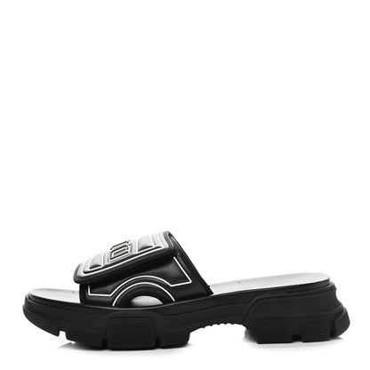 Gucci Nappa Grosgrain Logo Mens Velcro Chunky Slide Sandals 10 Black 1 of 8