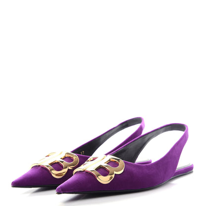 Balenciaga Velvet BB Knife Pointy Toe Slingback Flats 37 Violet Orchidee 3 of 11