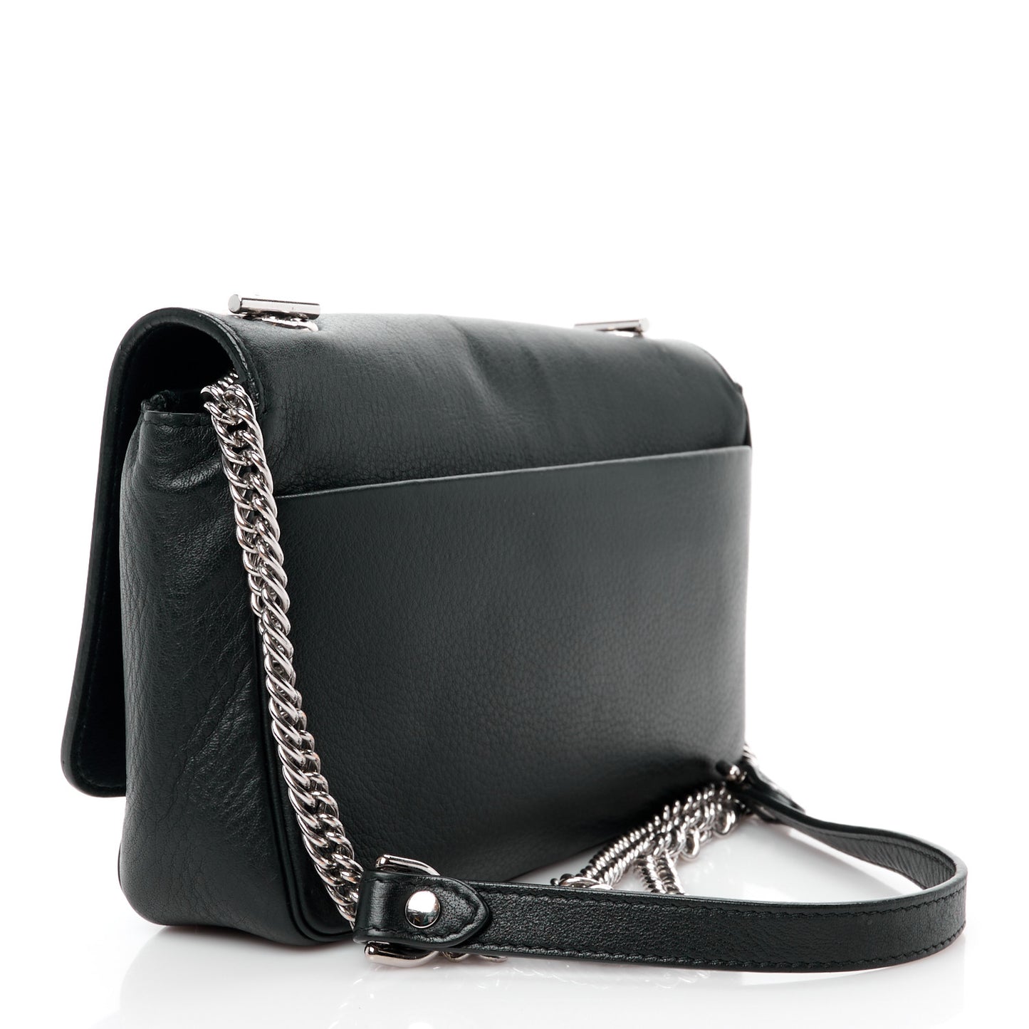 Pebbled Calfskin Logo Everyday Flap Chain Wallet Black