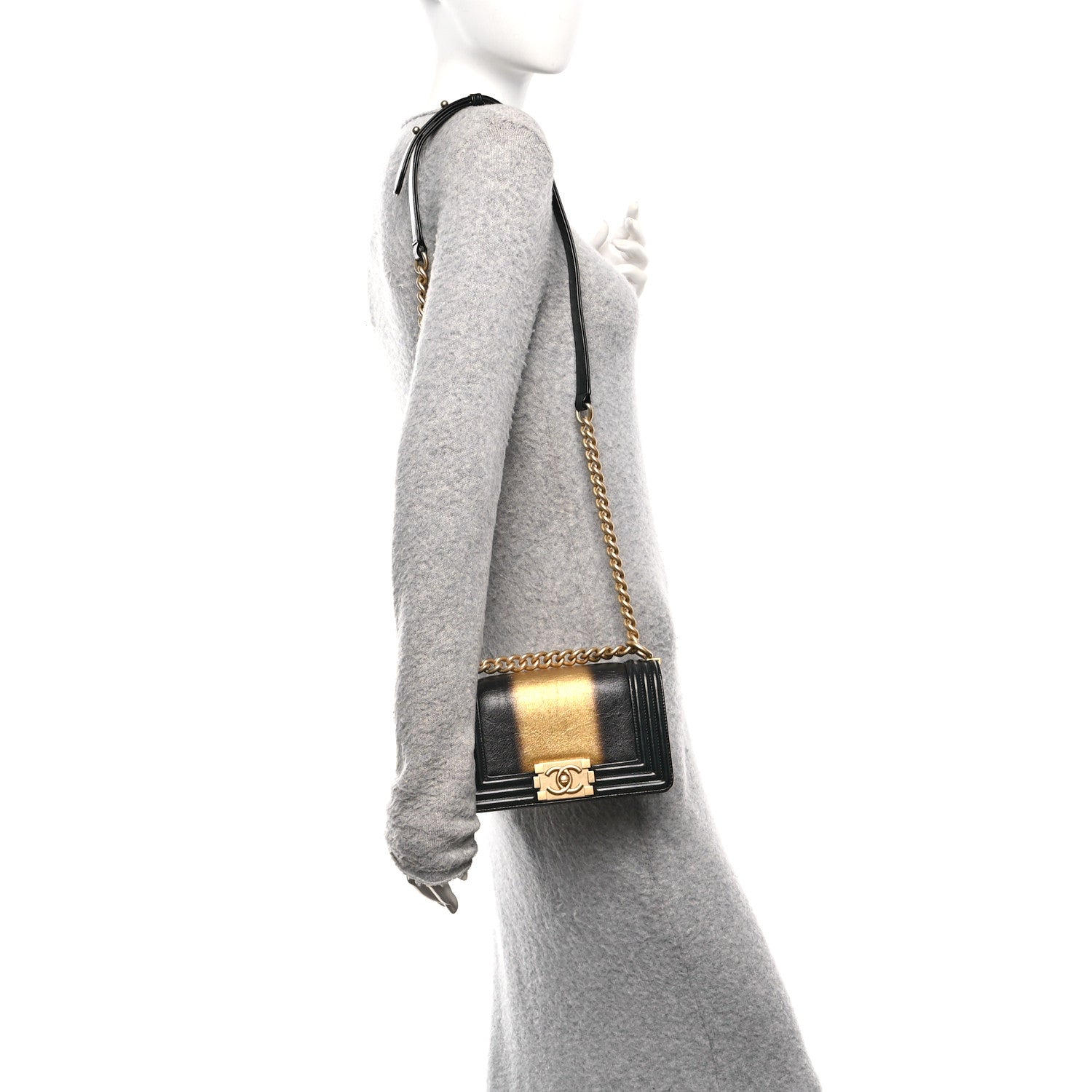 Chanel Metallic Glazed Calfskin Small Boy Flap Black Gold 2 of 10
