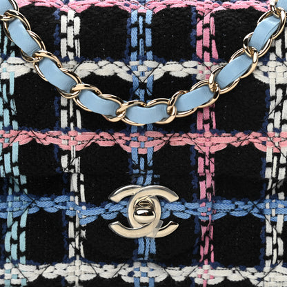 Chanel Tweed Quilted Mini Rectangular Flap Black Pink Blue Ecru 8 of 11