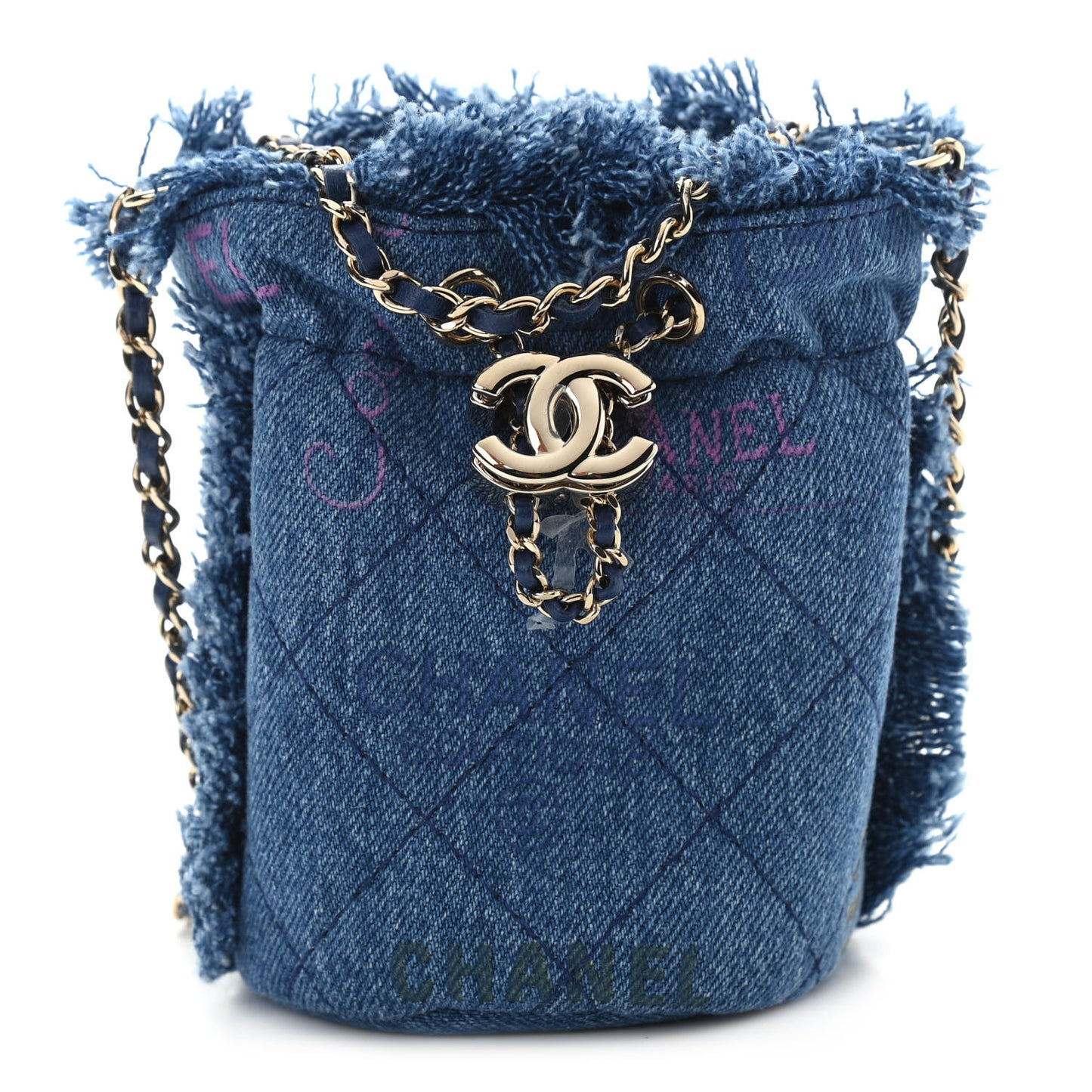 Denim Quilted Mood Mini Bucket With Chain Blue Multicolor